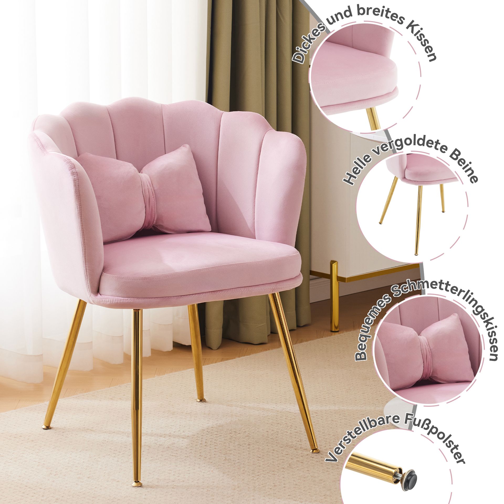 Polstersessel Aus Samt In Rosa 63 X 58 X 77 Cm Homaire