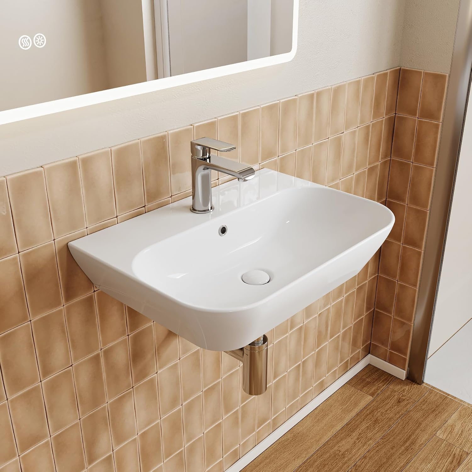 Horow Waschbecken 56 × 40 Cm, Keramik-waschbecken Mit Überlauf, Hänge- Und Aufsatzwaschbecken, Weiß