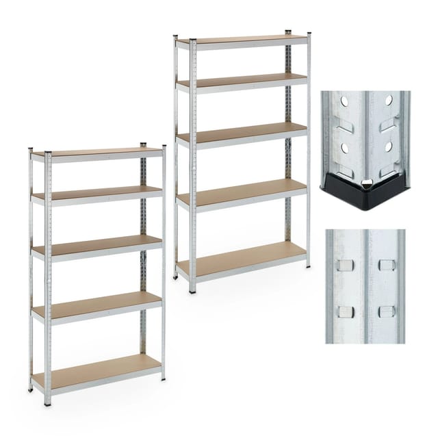 Schwerlastregal, 2er Set, 5 Ebenen, 180x100x30 cm, 500 kg Tragkraft, Stahl, Lagerregal Keller & Garage, silber - Relaxdays