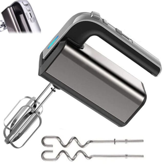 Handmixer Edelstahl Elektrischer Handmixer Stabmixer 2 Schneebesen 2 Teighaken, 800 W, 5 Geschwindigkeitsstufen Handrührgerät Handrührer Pürierstab Knethaken