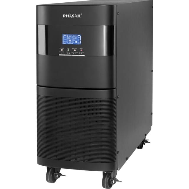 Online-USV, Marke Phasak, Modell PH 9270 10000 VA, ideal für IT und kritische Anwendungen, mit Doppelwandler, Pure Wave, Bypass, ECO-Modus, SNMP, USB