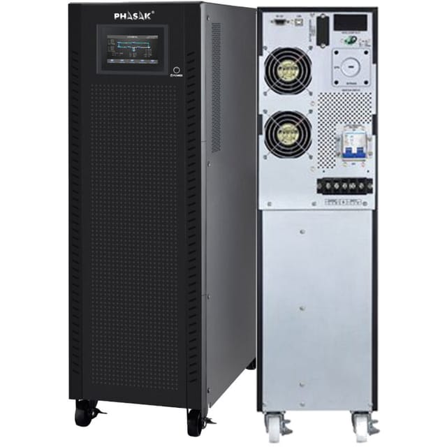 Die dreiphasige Online-USV von Phasak, Modell PH 9284 40000 VA, ideal für IT, Rechenzentren und Industrie, mit Doppelwandler, Touchscreen, EPO, ECO