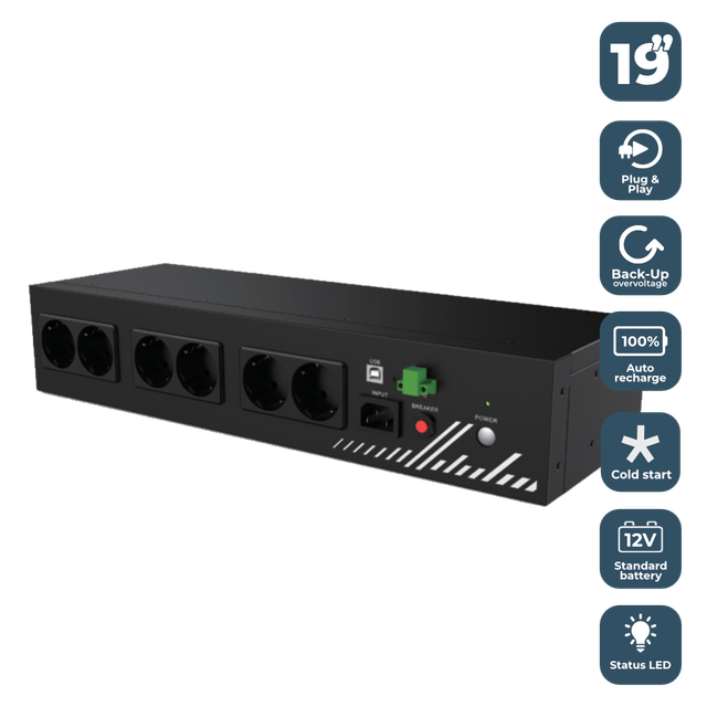 Usv Phasak Compact - Modell Ph 9202, 800 Va, 8 Schuko-steckdosen, Überspannungsschutz, Apfc-kompatibilität, Usb Hid, Epo, Plug &amp Play, Für 19' Racks.