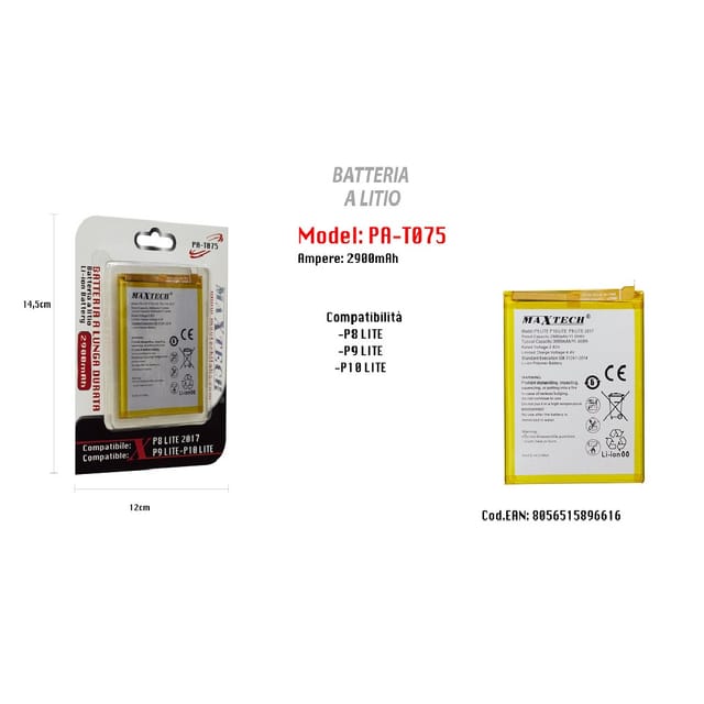 Maxtech - Trade Shop - Lithium-Akku 2900 mAh für Huawei P9 Lite P10 Lite P8 Lite 2017 PA-T075 -