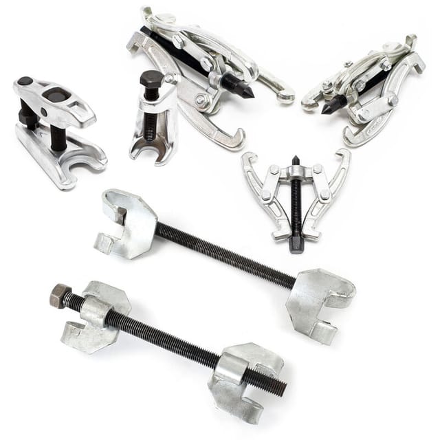 Xpotool - Federspanner Satz 7-tlg. 370 mm aus Stahl, mit Klauen- & Kugelgelenkabzieher Montagespanner Audrücker, für Pkw Tuning Tieferlegung,
