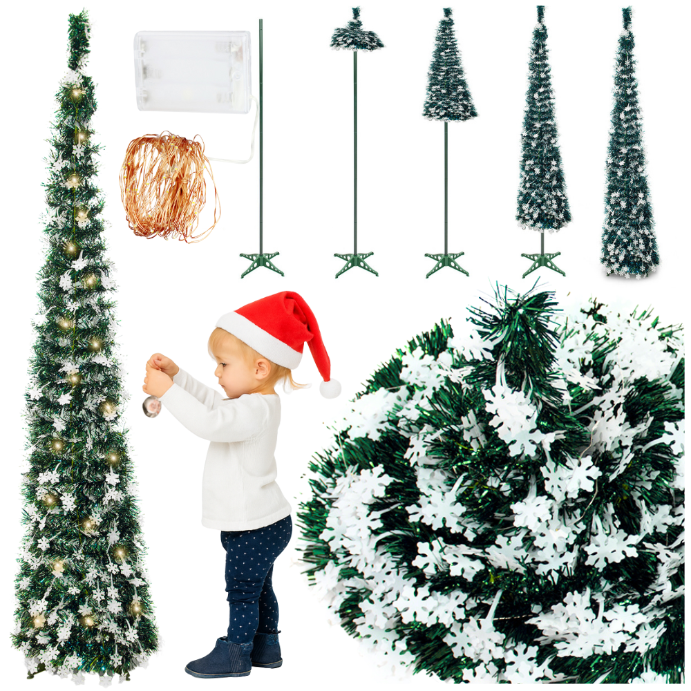 150 Cm Hoher, Ausziehbarer Pop-up-weihnachtsbaum Mit Weißen Led-lichtern, 3 M Dekoration Und Mehr & Deko