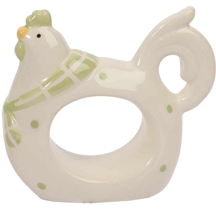 Weißer Keramik-serviettenhalter In Form Einer Henne Mit Grünen Punkten, 8,5 Cm