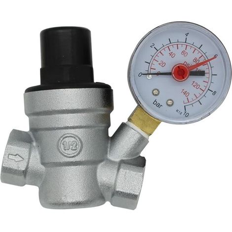 Wasserdruckminderer Dn15 1/2 Zoll – Mit Manometer – Maximaler Druck 10 Bar – Hochwertiges Messing