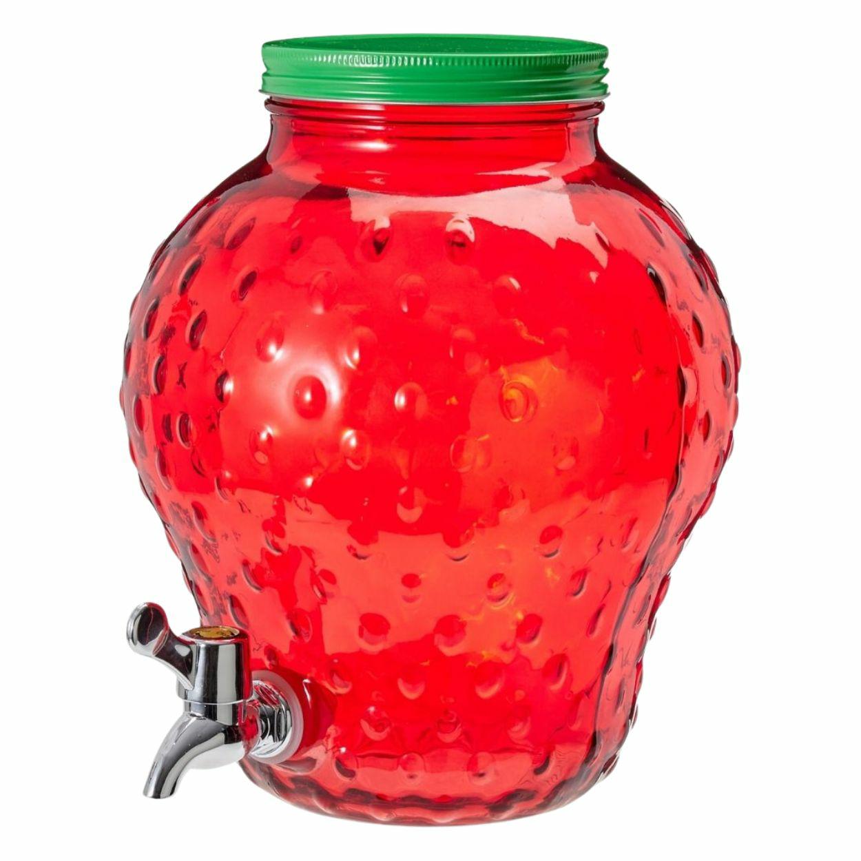 Erdbeerförmiger Getränkespender Aus Glas, 4 L
