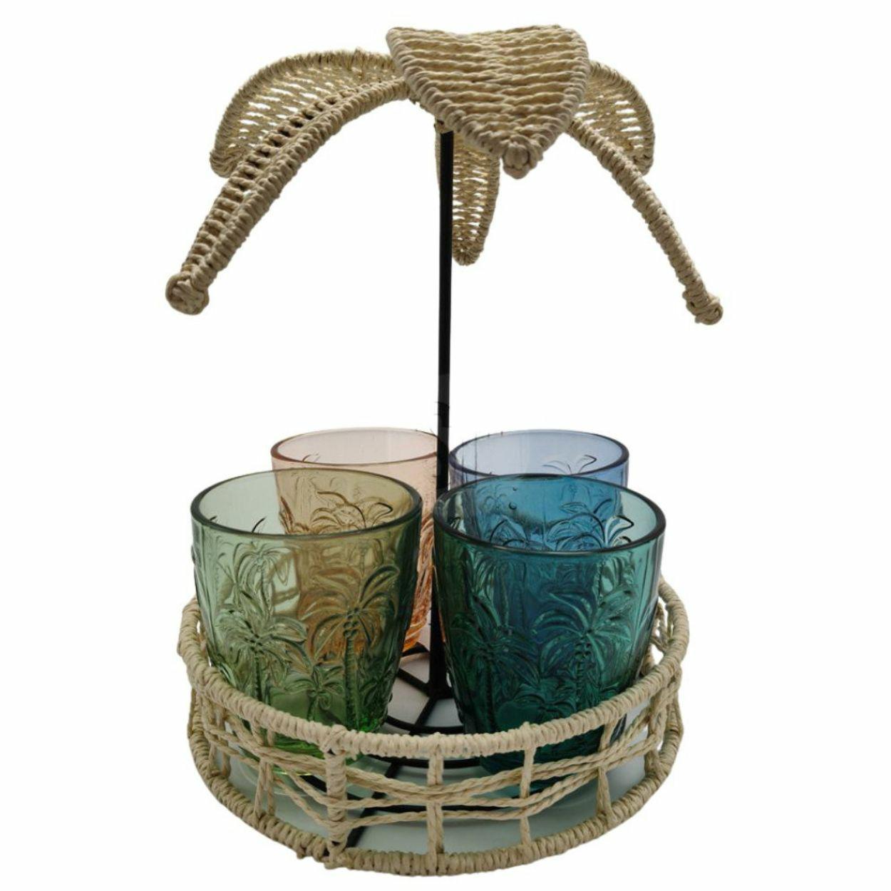 Set Aus 300-ml-gläsern Mit Rattanständer