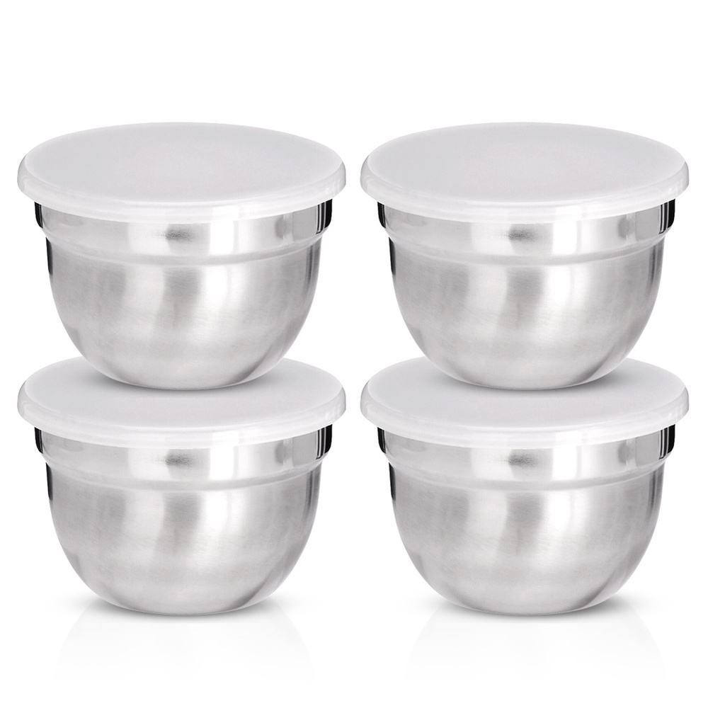 Edelstahl-dipschalen Mit Deckel, 8 Cm, 200 Ml, 4 Stück.