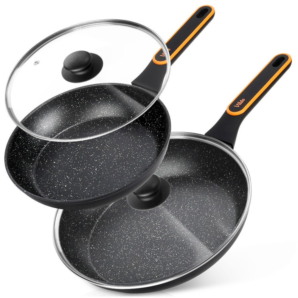 Terruna Set Aus Granit-bratpfannen Mit Glasdeckeln 24/28 Cm 2 Stück.