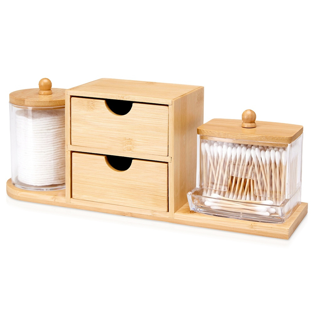 Badezimmer-organizer Für Kosmetikartikel, Wattestäbchen Und Wattepads, Bambus, 30 X 11,5 X 8 Cm