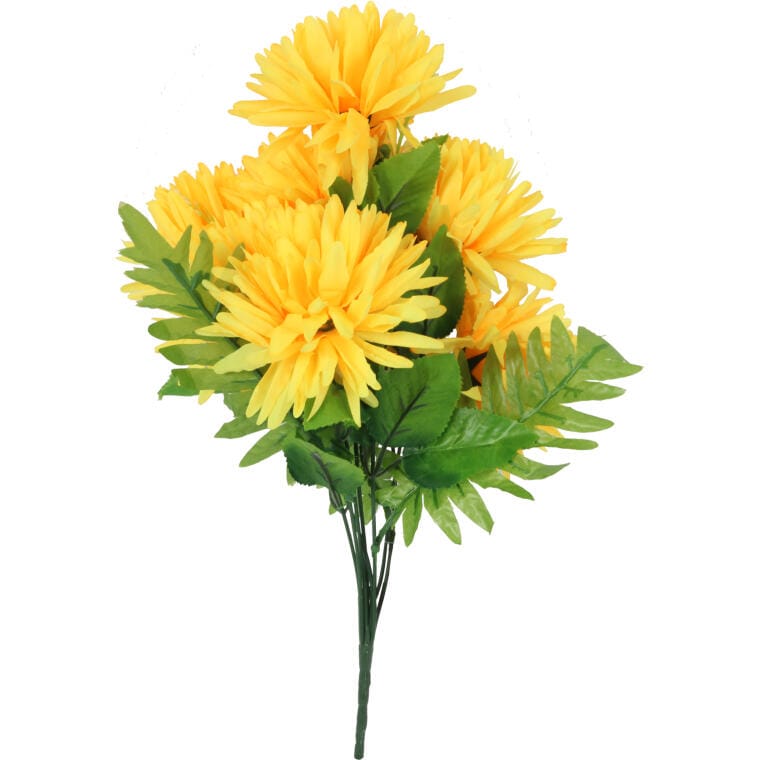 Künstlicher Strauß Gelber Chrysanthemen Mit Farnblättern – Dekoration Für Allerheiligen, Höhe 56 Cm