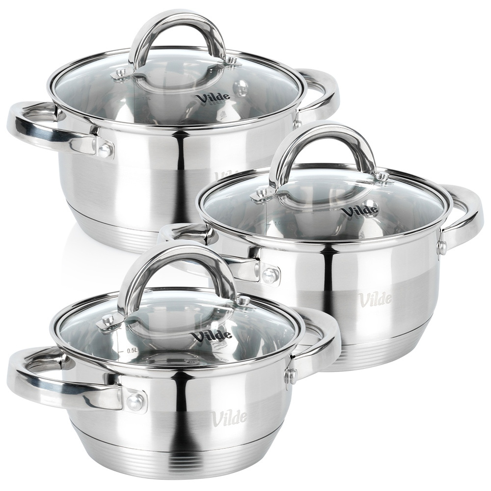 Set Aus Edelstahltöpfen Mit Glasdeckeln, 1 / 1,75 / 2,5 L, 3 Stück.