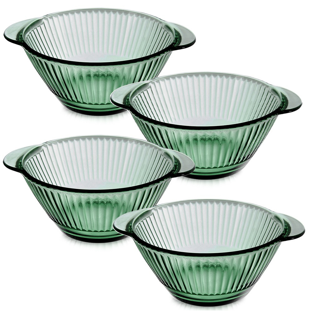 Grüne Grüne Glas-bouillonschalen 450 Ml 4 Stück.