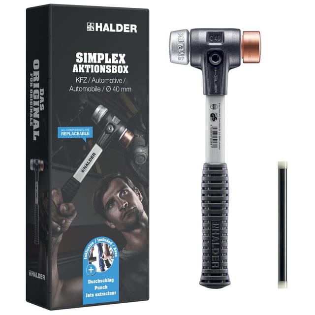 Simplex Aktionsbox kfz Schonhammer ø 40 mm Kupfer / Weichmetall und Durchschlag - Halder