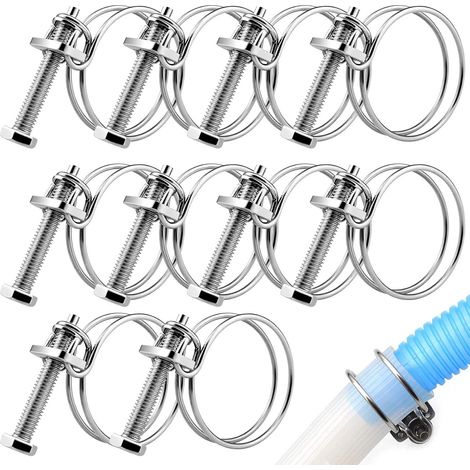 Satz Mit 10 Doppeldrahtigen Schlauchklemmen - 36-40 Mm - Verstellbar - Aus Edelstahl - Geeignet Für Universelle Rohrverbindungen, Für Den Hausgebrauch Und Industrielle Anwendungen