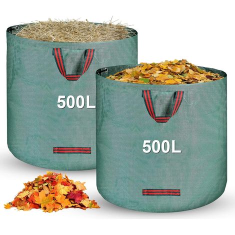 2 X 500l Grüne Abfalltaschen Für Den Garten Mit Griffen, Faltbar Und Wiederverwendbar, Geeignet Für Unkraut, Laub Und Abfälle
