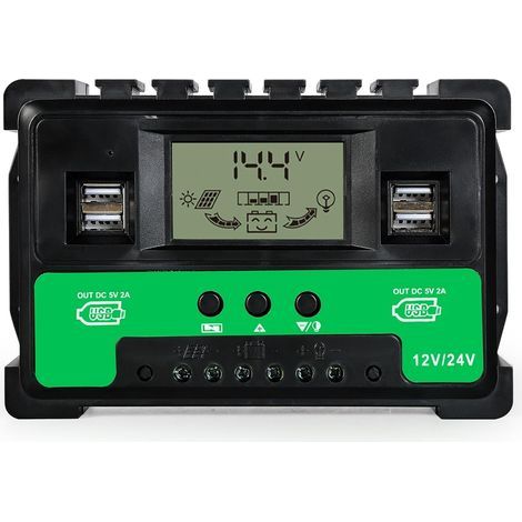 Mppt-solarladeregler, 12v/24v Mppt-laderegler Mit Lcd-bildschirm, 4 Usb-anschlüsse, Automatische Erkennung Für Blei-säure-batterien (60a)