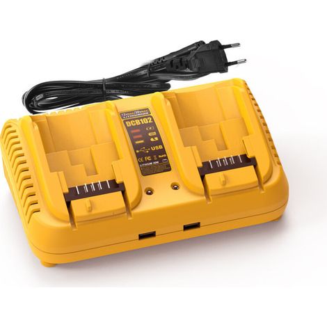 2-port-ladegerät Für Dewalt 20v Max Akkus - Kompatibel Mit 12v/20v Li-ion Akkus - Gelb - Schnellladung