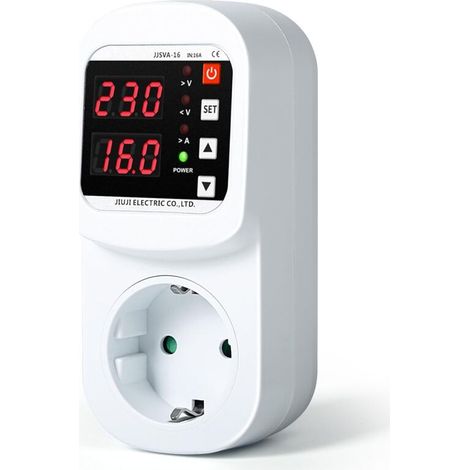 Überspannungsschutz-steckdose Mit Automatischer Strom- Und Spannungsschutzfunktion, Einstellbarer Überspannungs-/unterspannungs-strombegrenzer Mit Voltmeter, Ac220v 16a (standard Eu Mit Doppelanzeige)