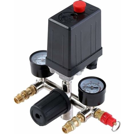 Luftkompressor-druckschalter G1/4" Mit Doppelanschlüssen Und Regler Für Manometer Und Sicherheitsventil - Liaiki