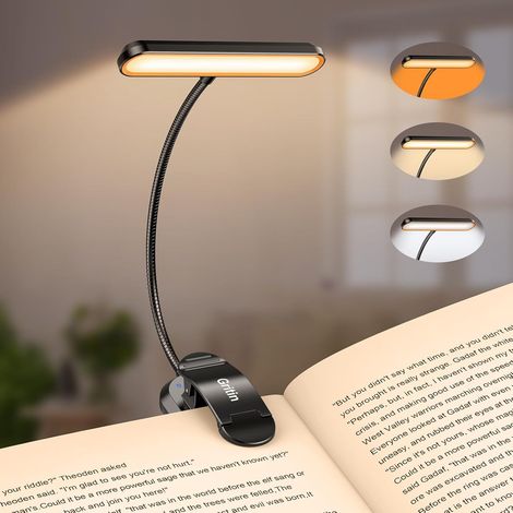 19-led-leselampe, Wiederaufladbare Klemmleuchte Zum Lesen, Augenschutz, 5 Helligkeitsstufen & 3 Farbtemperaturen (bernstein/weiß/gemischt), 360° Flexibler Hals, Lange Akkulaufzeit, Leicht & Tragbar Fü