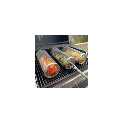 2099cm Rollbarer Grillkorb, Edelstahl-grillgitter Mit Zylindrischem Gitterkorb Für Outdoor-grills, Pommes-frites-zubehör Zum Grillen, 3er-set