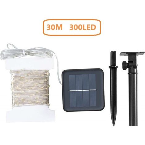 30m 300 Led Solar-lichterkette, Kupferdraht-feenlichter, Wasserdichte Außen-gartenbeleuchtung, Weihnachtsdekoration, Warmweiß