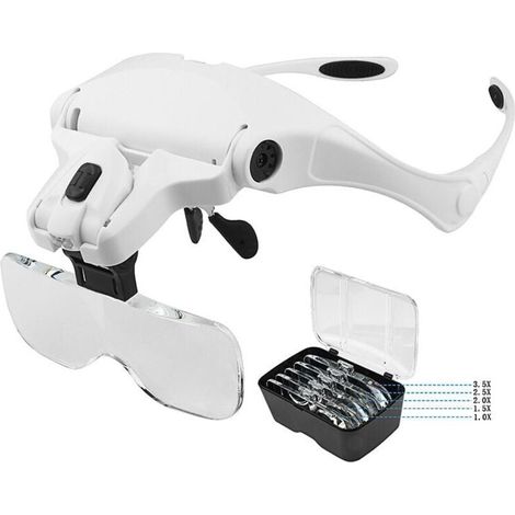 Lupenbrille Mit 2 Led-lichtern, Stirnband-lupe Für Freihändiges Arbeiten Beim Nähen, Lesen, Reparieren, Schmuck, Uhren Und Kunsthandwerk, 5 Abnehmbare Linsen (1,0x-3,5x)-liaiki