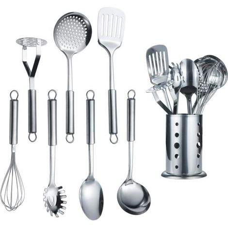 Küchenutensil Aus Edelstahl, 1 Stück Mit 1 Halter, Küchenlöffel, Küchenutensilien Mit Halter (8 Teile)