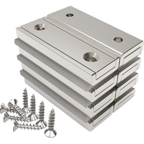 8 Stück Rechteckige Magnete 20 Kg Haltekraft 40 X 13,5 X 5 Mm Mit Senkloch Und Topfgehäuse, Haushalts- Und Industriemagnet Mit Schraube
