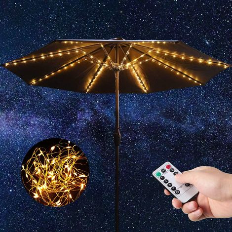 Weihnachtslichterkette, Weiße Warme Lichter Für Terrassenschirme, Fernbedienung, 104 Leds, 8 Modi, Wasserdichte Außenpfostenbeleuchtung, Batteriebetrieben, Kabellos