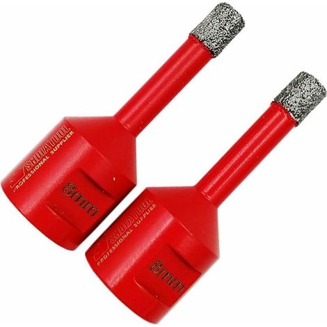 Forets Diamant 2 Pièces 8 Mm – Trépans M14 Pour Perçage À Sec – Longueur 60 Mm – Pour Carrelage, Marbre Et Granite