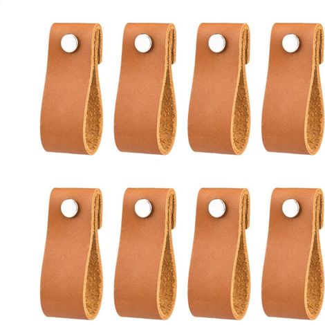 Ledergriffe Für Möbel - Cognac - 8 Stück - 6 X 2 Cm - Schrankgriff, Türgriff Für Küche, Bad, Schränke, Kommode, Holz