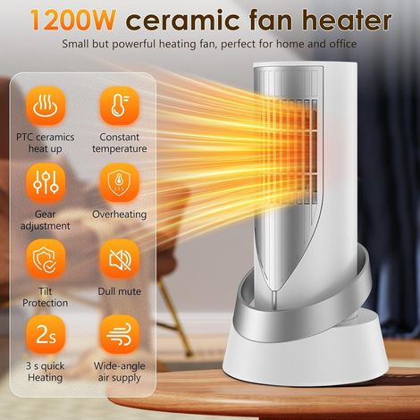 Keramikheizung, Wirtschaftlicher Elektrischer Ventilatorheizer Mit Thermostat, 1200 W, Geringer Verbrauch, Tragbar Für Büro, Schlafzimmer, Wohnzimmer, Kippschutz