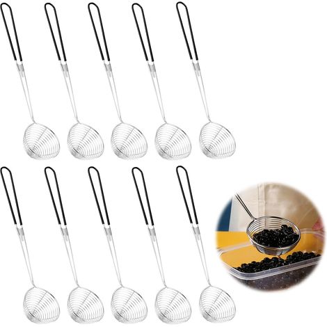 Edelstahl-spinnen-seiher, Topf-abschäumer Aus Edelstahl Mit Silikongriff, Löffel-seiher Mit Feinem Maschennetz Und Langem Griff, 10-teilig (schwarz)