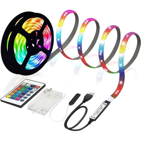Rgb-led-streifen 5050, Batteriebetrieben Oder Usb, 5 M, Fernbedienbare Dimmbare Helligkeit, 16 Farben, Zuschneidbar Für Tv-hintergrundbeleuchtung, Schränke, Treppen