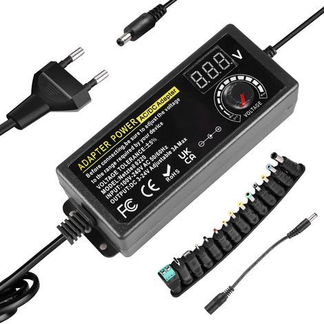 Universell Einstellbares Netzteil 3v-24v, 3a, 72w Mit Led-spannungsanzeige Und 14 Steckern, Regelbarer Netzadapter Für Elektronische Haushaltsgeräte, Dc-motor, Max. 3000ma.