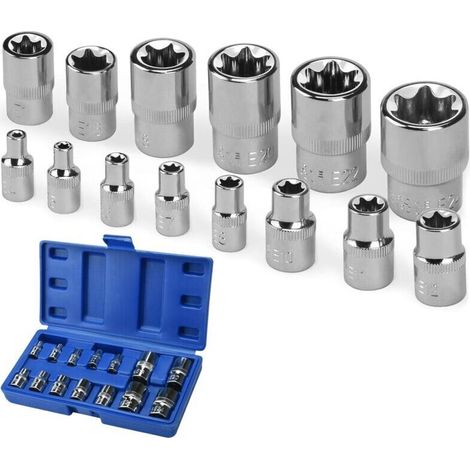 14-teiliges Torx-stecknuss-set, Torx E4–e24 Innensechskant-stecknüsse Auf 1/4-zoll-, 1/2-zoll- Und 3/8-zoll-schiene, Chrom-vanadium-stahl-stecknüsse, Innensechskant, Stern