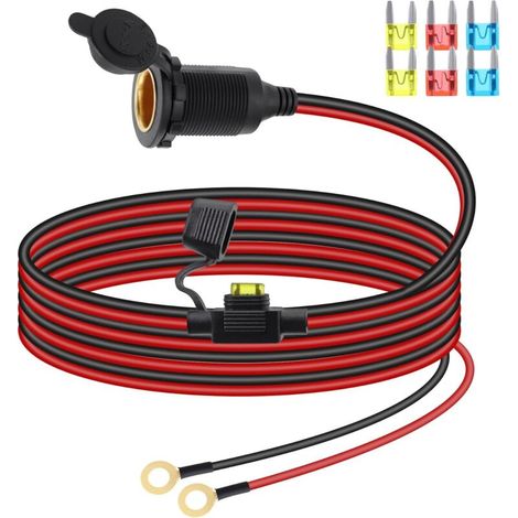 Verlängerungskabel Für 12v/24v Zigarettenanzünder-steckdose, Zigarettenanzünder-buchse Mit Festem Gewinde Zu O-ring-klemme, Mit Wasserdichter Abdeckung Und 20a-sicherung (3m)