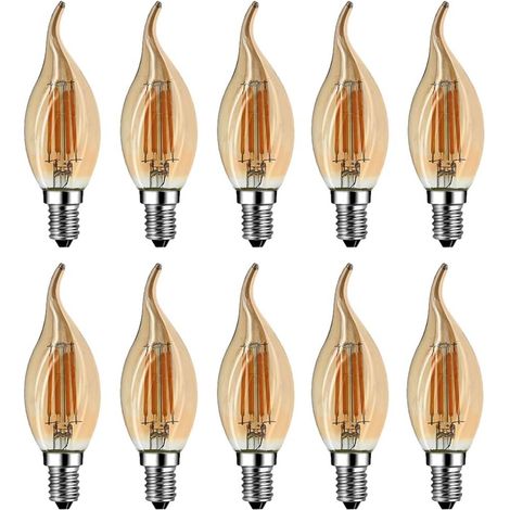 Led-flammen-glühlampe E14, 4w Entspricht 40w Halogen-/glühlampe, Warmweiß 2700k, Einbau-led-kerzenflamme, 360° Abstrahlwinkel, Cri80, Braunes Glas, 10er-pack [energieeffizienzklasse A++]
