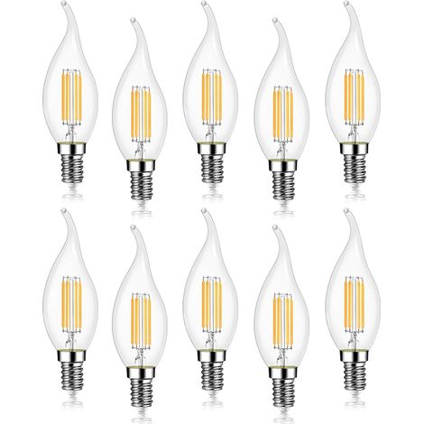 10er Pack 4w Led-glühfadenlampe E14 470lm Flamme Kerze 2700k Warmweiß, Nicht Dimmbar, 360° Abstrahlwinkel