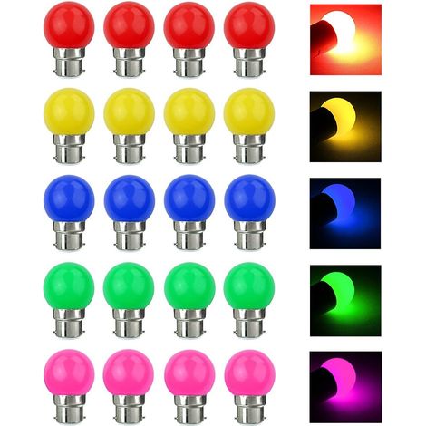 Led-glühbirnen, Farbe, B22, 3 W, Entspricht 30 W, 240 Lm, Bajonettsockel-birnen B22, Mehrfarbige Led-lichterketten-birnen Für Haus, Bar, Party - 20 Stück
