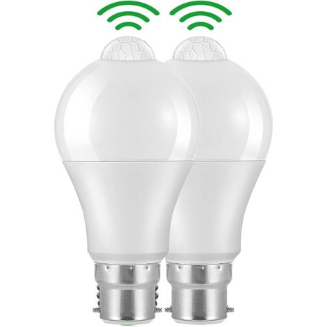 Bewegungsmelder-glühbirne B22 Bajonett Led, 12w, 1020lm, Kaltweiß 6000 K, Cri 85, Wasserdicht Ip42, Energieeffizient, Nicht Dimmbar, Bewegungsmelder-glühbirne (2 Stück)