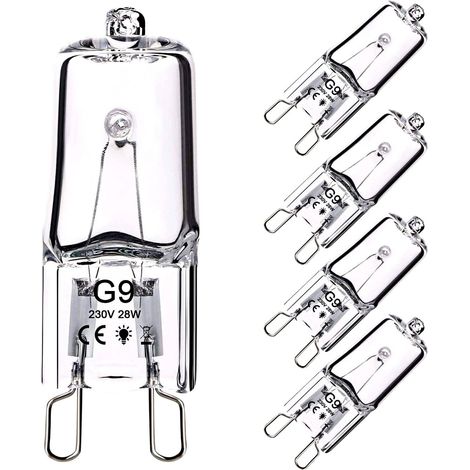 Halogen-glühbirne G9 28w 230v, 370lm 2800k Warmweiß Dimmbar, Transparente Kapsellampe Für Kronleuchter, Schranklampen, Landschaftsbeleuchtung, Wandleuchten (5er-pack)