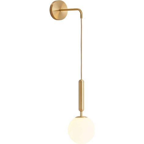 Moderne Wandlampe In Form Einer Glaskugel E27, Minimalistische Nordische Innen-wandlampe Für Schlafzimmer, Wohnzimmer, Flur, Nachtbeleuchtung (weißes Messing)