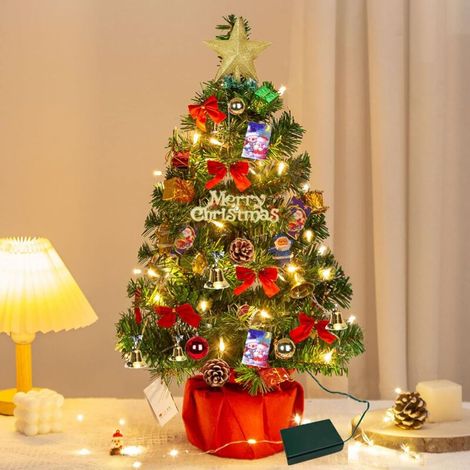 Künstlicher Mini-weihnachtsbaum, 60 Cm – Lichtdekoration Mit Led-lichterkette Und Ornamenten – Perfekt Für Tisch Oder Büro