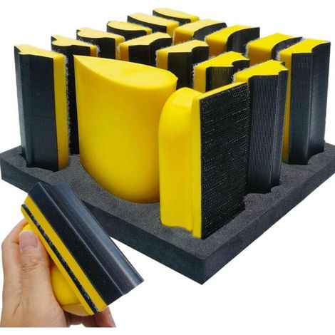 Set Aus 16 Handschleifblöcken – Klettverschluss, Weiches Und Langlebiges Schaumstoffmaterial, Sortiment An Schleifpads Mit Trägerplatte, Langlebig, Einfach Zu Montieren